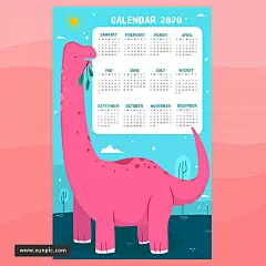 10款卡通小熊女生宇宙恐龙水果2020年月历挂历整页AI矢量素材 插图插画 