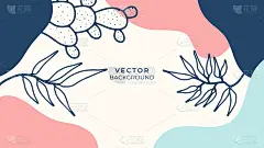 有机背景与花卉和几何元素。社交媒体帖子、移动应用、横幅设计、网页或互联网广告。时尚波西米亚背景。放荡