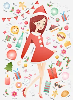 缤纷圣诞节插画高清素材 吊旗 喜庆 圣诞快乐 圣诞树 圣诞礼物 圣诞节 女孩子 姜饼人 红色 缤纷 节日气氛 蛋糕 免抠png 设计图片 免费下载
