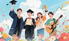 面带笑容的毕业学生狂欢插画设计