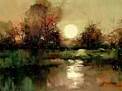 【中国风壁纸】“湖上秋色”冯正梁唯美水彩画_看图_古风图吧_百度贴吧