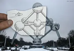 描绘于照片之上的铅笔画