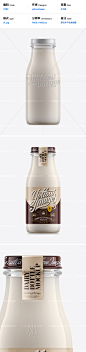 11780 Glass Bottle W/ Milk Mockup 透明玻璃牛奶瓶产品包装样机展示效果 yellow images