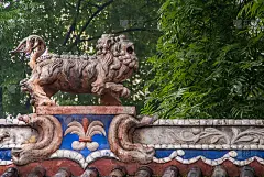 中国神秘的狮子在宗教鬼城，丰都，中国。