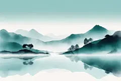 典雅唯美中国风水墨山水画装饰插画