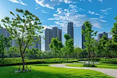 城市房产航拍公共绿化摄影图