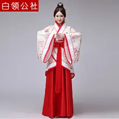 白领公社 古装服装 古代唐装汉服女唐朝拖尾贵妃服装婚服仙女装公主演出表演服装 白色古筝演出汉服 均码