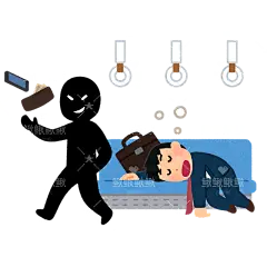 小心小偷地铁上睡觉被偷东西的示意图贴纸扁平儿童插画元素卡通免扣png图片素材