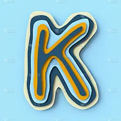 彩色纸层字体字母K 3D