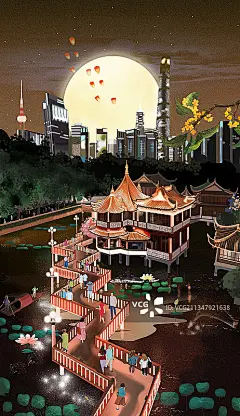豫园中秋夜 暖色版图片素材
