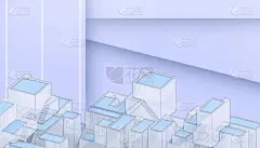 基于蓝色背景和极小概念的建筑几何方块- - 3D渲染