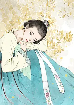 优美古典气质的小清新美女手绘插画图片