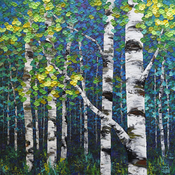 多彩的白杨树桦树森林自然艺术画加拿大当代...