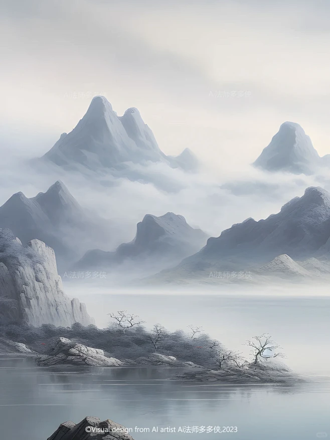 东方美学-山间云雾|新中式国风山水风景插画-花瓣网