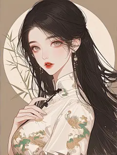 新中式｜温柔女生旗袍竹影封面插画头像｜A147_4_Maomao Ai铺子_来自小红书网页版