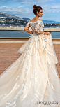 crystal design 2017 bridal long sleeves off the shoulder heavily embellished bodice romantic elegant ivory color a  line wedding dress lace back long train (brianne) zsdv