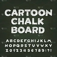 卡通粉笔板字母字体。手绘的信件。