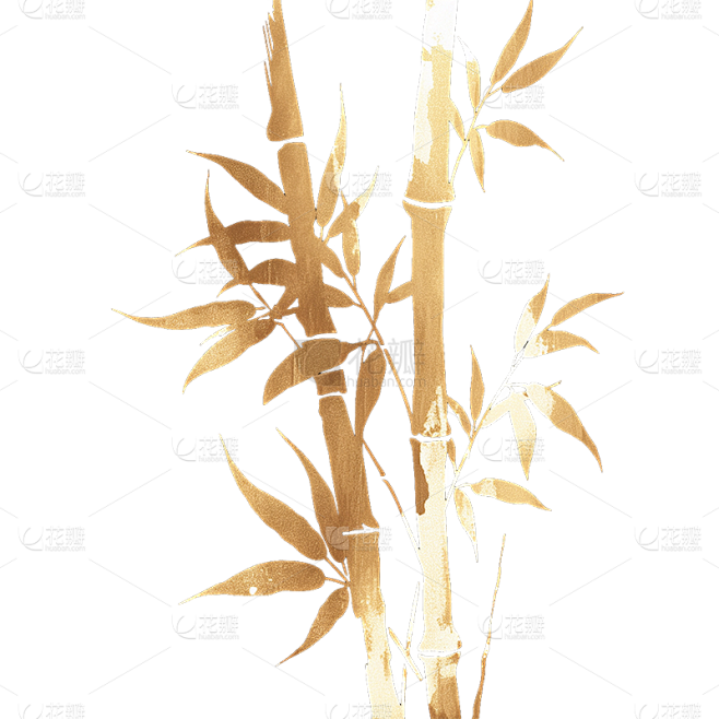 植物通用插画烫金竹子元素素材
