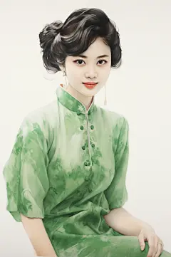 AI数字艺术国潮旗袍人物插画