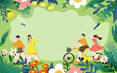 春天扁平风人物旅行郊游露营JPG素材