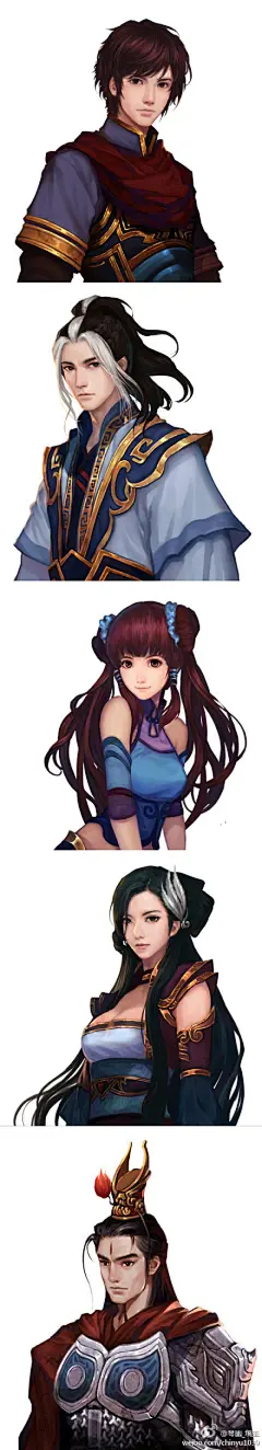 #軒轅劍#赫然發現@寸身言 大神新畫的角色啊 【前四個是軒轅劍Web原創角色，最後一個是大家熟悉的軒轅劍三的#李靖#囉