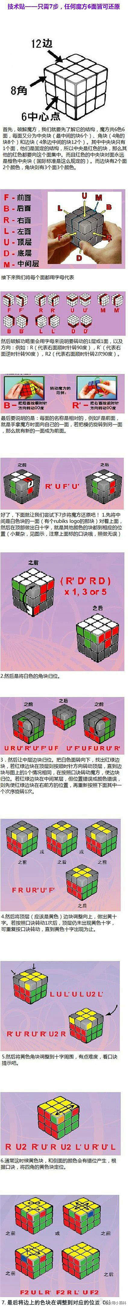 只需7步，任何魔方6面皆可还原。喜欢的童...