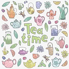 一款免费的茶时光矢量元素插画 UI设计素材——下载请到设计百宝箱 https://uirush.net