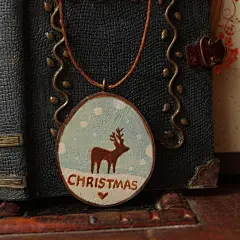 【木头果子】麋鹿 手绘原木 森系 复古 手工定制项链@北坤人素材