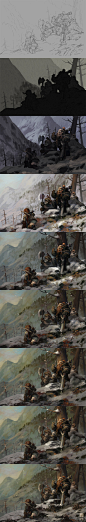 The painting process of Game of the Hunters by 6kart on deviantART