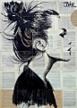 澳大利亚画家 Loui Jover  将废旧报纸拼接起来用作画纸，绘制人物肖像作品  |  louijover.tumblr.com ​​​​
