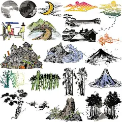 日本元素矢量图  - 源文件下载【酷图网】日本,元素,矢量图,假山,风景,