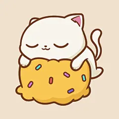 一只猫咪抱着甜甜圈睡着了的可爱插画