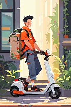 创意外卖员人物图片插画图
