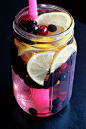 Lemon Berry Fat Flush Spa Water: 1/2 cup blueberries (fresh or frozen), 1/2 cup raspberries (fresh or frozen), 1 lemon (sliced) and 3 cups water (purified).