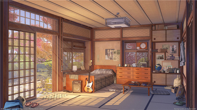 动漫日系插画房间室内场景背景原画CG线稿...