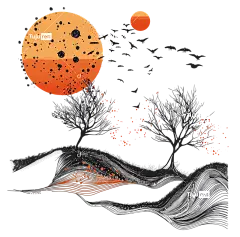 线点暗不祥的红月星—怪诞、神秘的场景与红月