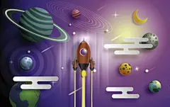 宇宙飞船星球太空航天航空火箭插画EPS矢量AI源文件设计素材海报【源文件可下载】