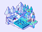 Ice land wonderland level quest isometric game whirlpool castle maze snow moutain land ice