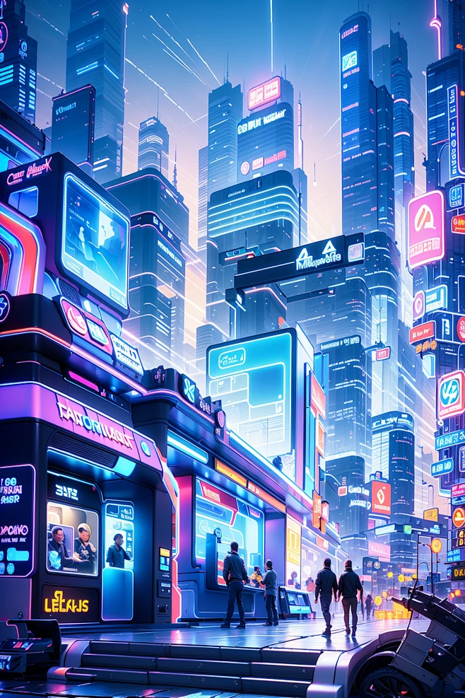 赛博朋克霓虹未来科技城市街道天空电商背景-花瓣网