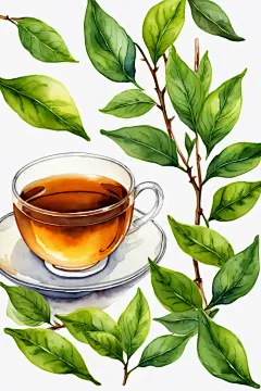 温馨手绘清新芬芳腔稿茶叶图片插画