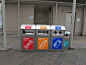 在休息站看见的分类垃圾桶。日本注重垃圾分类，有利环保，从小孩子开始就要学会。,蓝色天使
