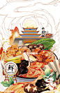 商业插画稿/红烧牛肉面包装插画 - 小红书