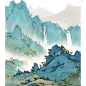中国风通用青绿色工笔画山水元素素材