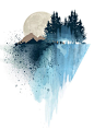 Blue mountain wall art, art print, watercolor poster, nature print, modern blue…