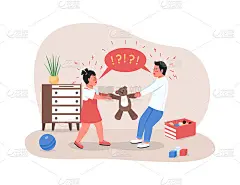 孩子们争夺玩具2D矢量网络横幅，海报