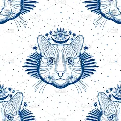 动物,猫,四方连续纹样,动物头,时尚,人的脸部,巫术,水墨画,秘密,绘制