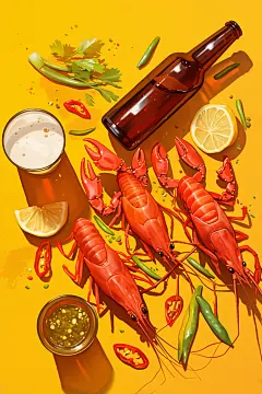 美食街小龙虾插画素材