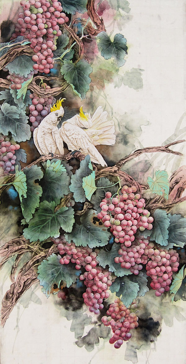 转载李喆工笔花鸟画作品选之一葡萄