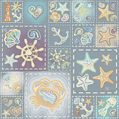海军矢量无缝模式。波浪，螃蟹，轮子，锚，星星，心。