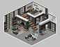 an aerial view of a living room and dining area in the simpsons house, with furniture
